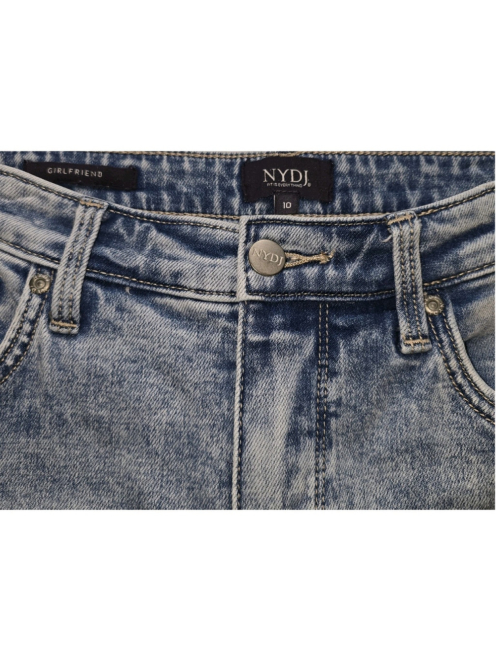 NYDJ Girlfriend Jeans Womens 10 Light Blue Acid Wash Lift Tuck Stretch Denim - Picture 4 of 11